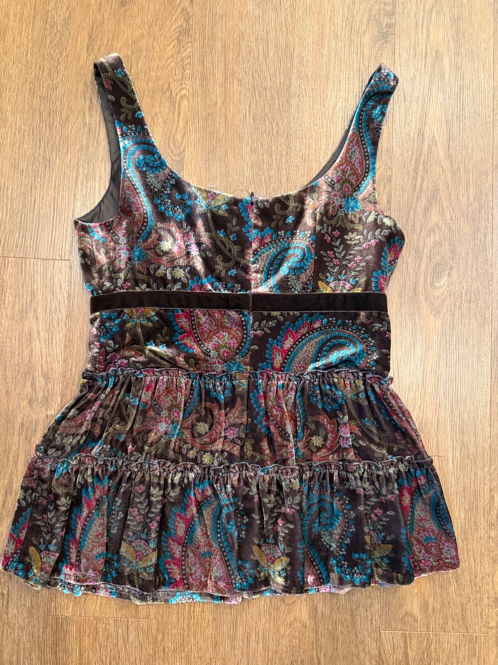 Shoshanna Brown Velvet Paisley Tank with Teal and Pink Accents